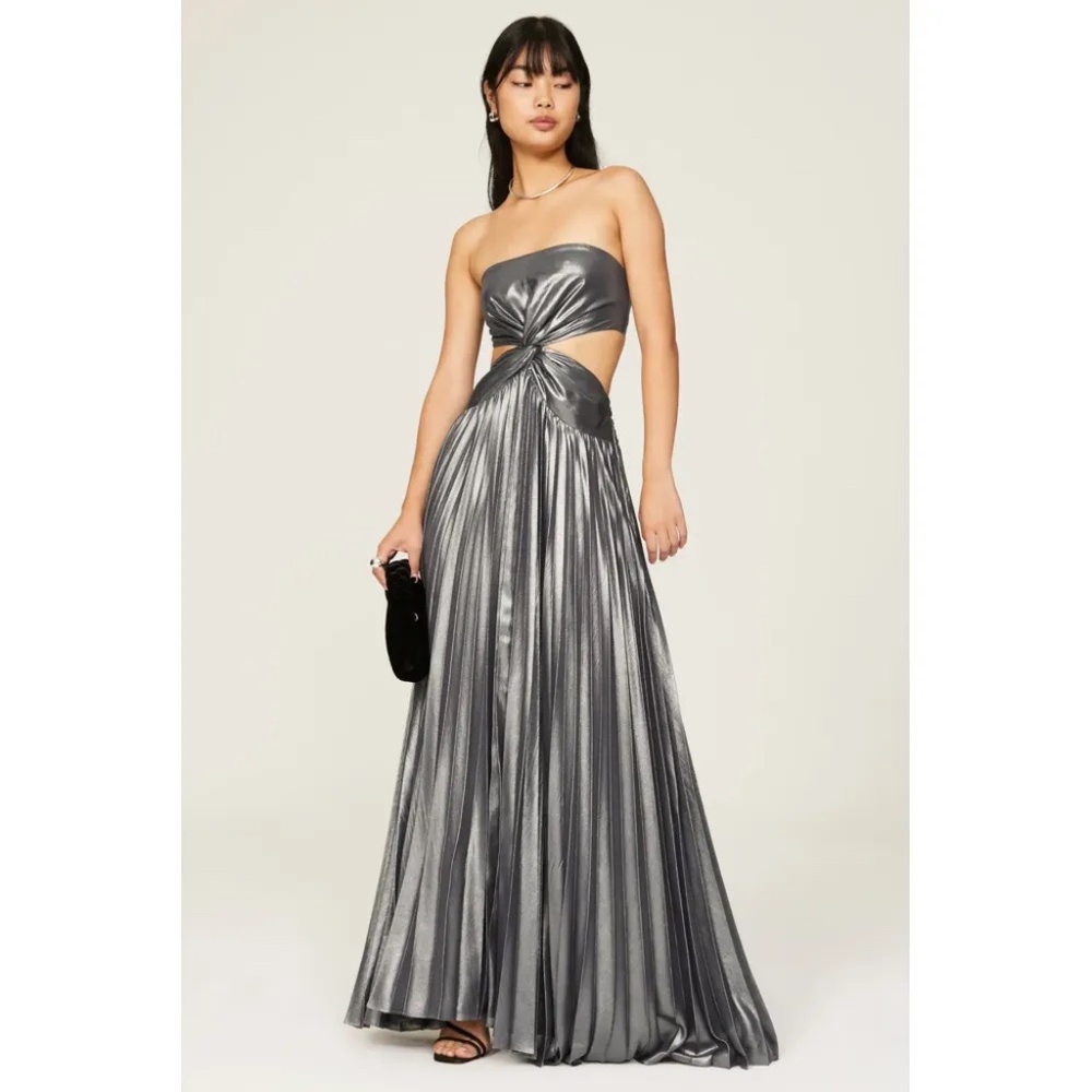 Elegant Silver Strapless Evening Gown